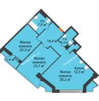 3 комнатная квартира 107,4 м², ЖК DEVELOPMENT PLAZA - планировка