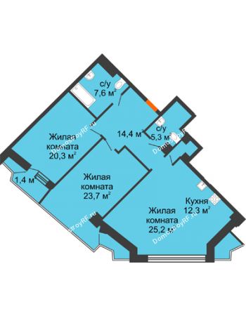 3 комнатная квартира 107,4 м² - ЖК DEVELOPMENT PLAZA