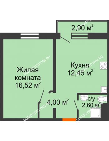 1 комнатная квартира 35,57 м² в ЖК Бурнаковский, дом № 48