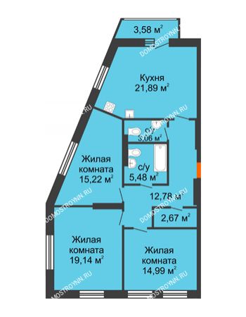 3 комнатная квартира 96,3 м² - ЖК На Высоте