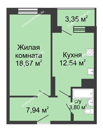 1 комнатная квартира 46,3 м² в ЖК Красная поляна, дом № 6