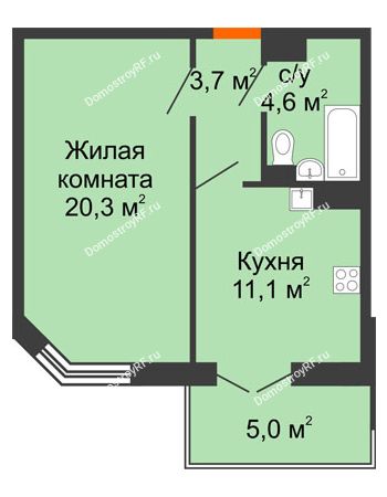 1 комнатная квартира 41,1 м² - ЖД По ул. Минской 43/3