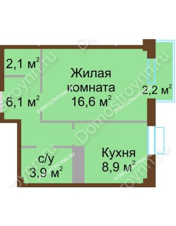 1 комнатная квартира 38,3 м² - ЖК Каскад