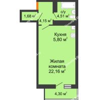 Студия 39,59 м² в ЖК Сокол на Оганова, дом Литер 2 - планировка