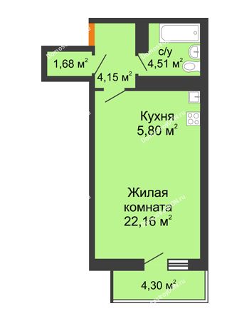 Студия 39,59 м² в ЖК Сокол на Оганова, дом Литер 2