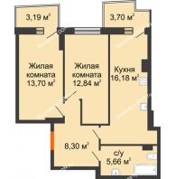 2 комнатная квартира 58,76 м² в ЖК Сердце Ростова 2, дом Литер 3 - планировка