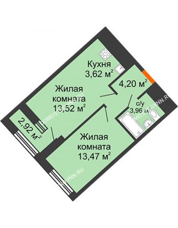 1 комнатная квартира 40,23 м² в ЖК Дом на Набережной, дом № 1
