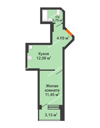 1 комнатная квартира 33,54 м² в ЖК Галактика, дом Секция Бета