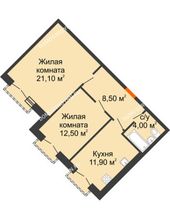 2 комнатная квартира 56 м² - ЖД по ул. Кирова