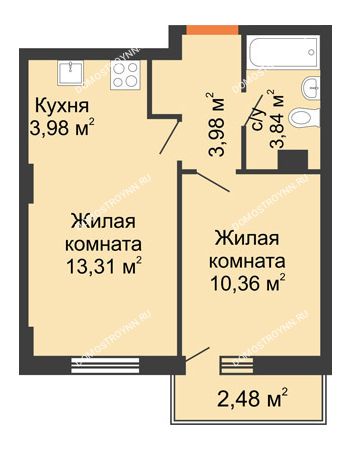 2 комнатная квартира 36,21 м² - ЖК Каскад на Ленина