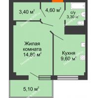 1 комнатная квартира 38,18 м² в ЖК Грин Парк, дом Литер 1 - планировка