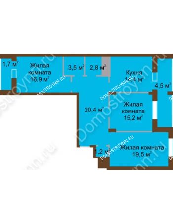 3 комнатная квартира 100,1 м² в ЖК Монолит, дом № 89, корп. 1, 2