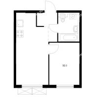1 комнатная квартира 32,5 м² в ЖК Савин парк, дом корпус 8 - планировка