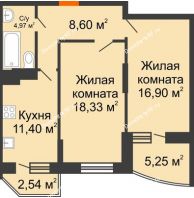 2 комнатная квартира 63,58 м² в ЖК Россинский парк, дом Литер 2 - планировка