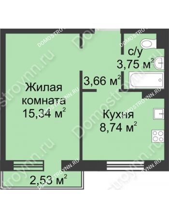 1 комнатная квартира 32,26 м² в ЖК Тридесятое (Экопарк Березовка), дом № 23