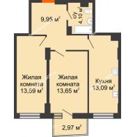 2 комнатная квартира 55,35 м² в ЖК Город у реки, дом Литер 7 - планировка
