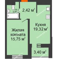 2 комнатная квартира 42,97 м² в ЖК Набережный квартал, дом № 34, корпус 1 (ГП-4) - планировка