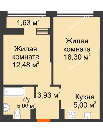 2 комнатная квартира 46,34 м² в ЖК Стрижи, дом Литер 3