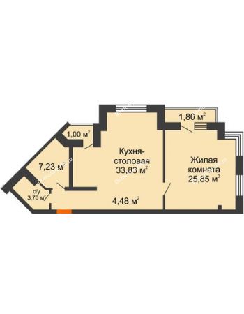 2 комнатная квартира 77,89 м² в ЖК Соборный, дом № 1
