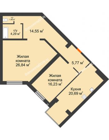 2 комнатная квартира 89,83 м² - ЖК Зеленый квартал 2