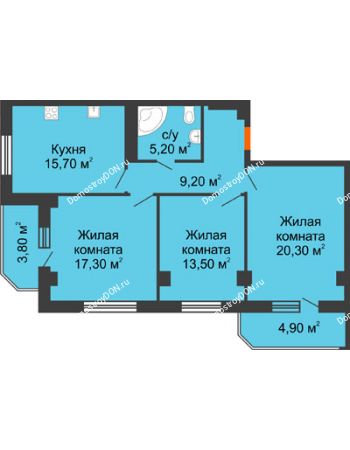3 комнатная квартира 89,9 м² - ЖК Дом на пр. Чехова