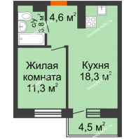 1 комнатная квартира 39,3 м² в ЖК Отражение, дом Литер 2.1 - планировка