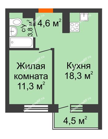 1 комнатная квартира 39,3 м² в ЖК Отражение, дом Литер 2.1