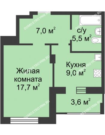 1 комнатная квартира 41 м² в ЖК Аквамарин, дом №2