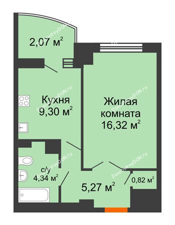 1 комнатная квартира 40,28 м² в ЖК Университетский 137, дом Секция С1
