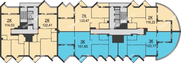 Планировка 25 этажа в доме Литер 9 в ЖК Империал
