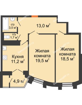 2 комнатная квартира 69,1 м² - ЖК 230 футов