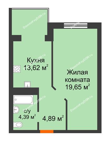 1 комнатная квартира 42,55 м² - ЖК Зеленый квартал 2