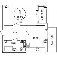 1 комнатная квартира 48,6 м² в ЖК Лебедь, дом № 50 - планировка
