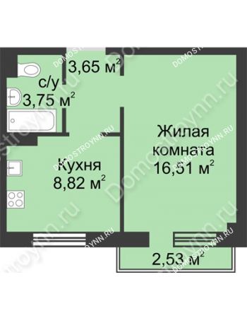 1 комнатная квартира 33,49 м² в ЖК Тридесятое (Экопарк Березовка), дом № 23