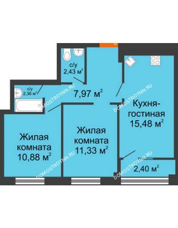 3 комнатная квартира 51,65 м² в ЖК Каскад на Менделеева, дом № 1