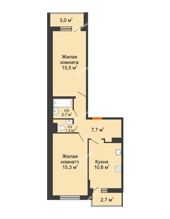 2 комнатная квартира 55,7 м² в ЖК Акварели-2, дом Литер 4
