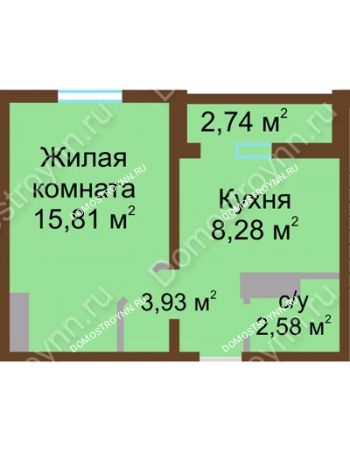 1 комнатная квартира 31,97 м² в ЖК Бурнаковский, дом № 24