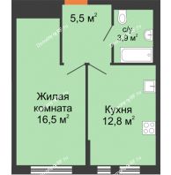 1 комнатная квартира 38,7 м² в ЖК Озерный парк, дом Корпус 1Б - планировка