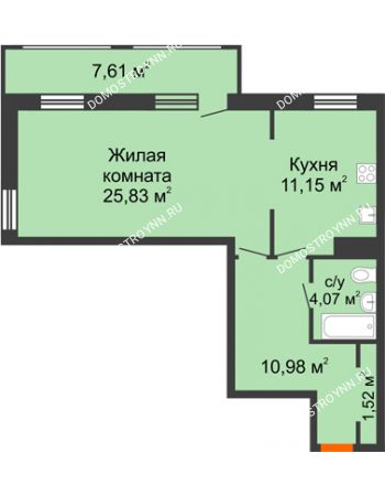 1 комнатная квартира 61,16 м² в ЖК Покровский, дом № 1