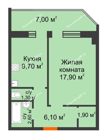 1 комнатная квартира 43,35 м² - ЖК Сэлфорт