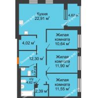 3 комнатная квартира 82,57 м² в ЖК DOK (ДОК), дом ГП-1.2 - планировка