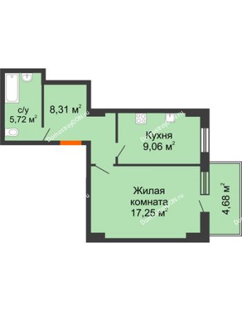 1 комнатная квартира 41,74 м² - ЖК Максим Горький