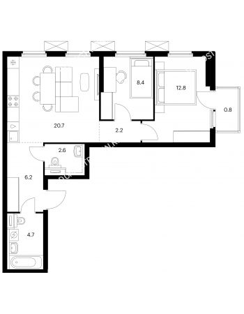 2 комнатная квартира 58,4 м² в ЖК Савин парк, дом корпус 6
