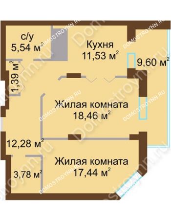 2 комнатная квартира 80,02 м² - ЖК Олимп