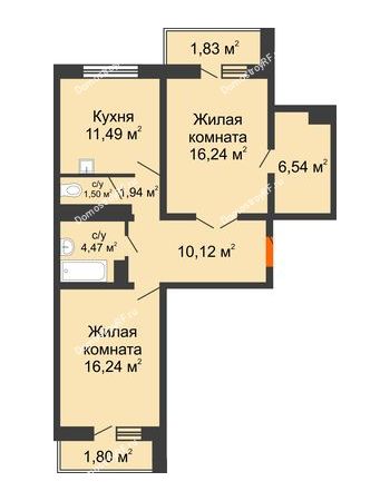 2 комнатная квартира 72,17 м² в ЖК Мой город, дом Литер 3