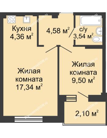 2 комнатная квартира 39,87 м² в ЖК Соловьиная роща, дом № 3