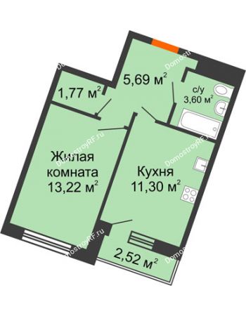 1 комнатная квартира 36,34 м² в ЖК Журавли, дом №2