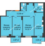 3 комнатная квартира 76,87 м² в ЖК Город у реки, дом Литер 7 - планировка