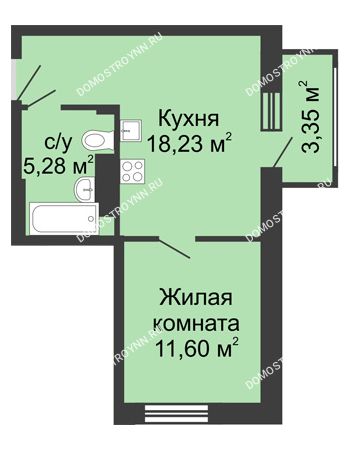 1 комнатная квартира 38,46 м² в ЖК Красная поляна, дом № 6