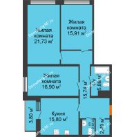 3 комнатная квартира 98,76 м² в ЖК Бунин, дом 1 этап, секции 11,12,13,14 - планировка